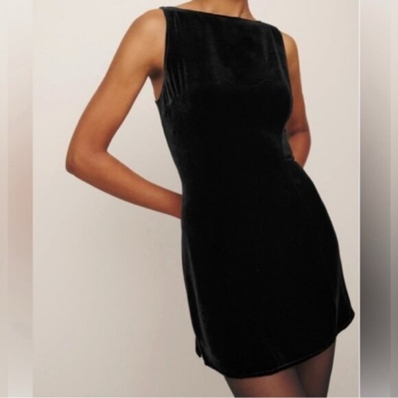 Reformation Black Velvet Brisbane Dress - Picture 2 of 4
